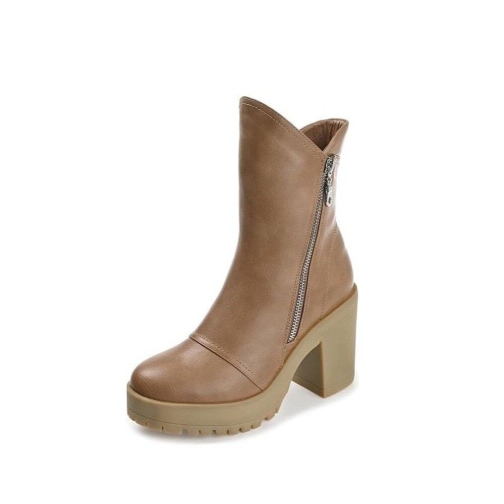 Journee Collection Womens 8 M Tan Jaquie Mid Shaft Block Heel Boots DISPLAY RI5